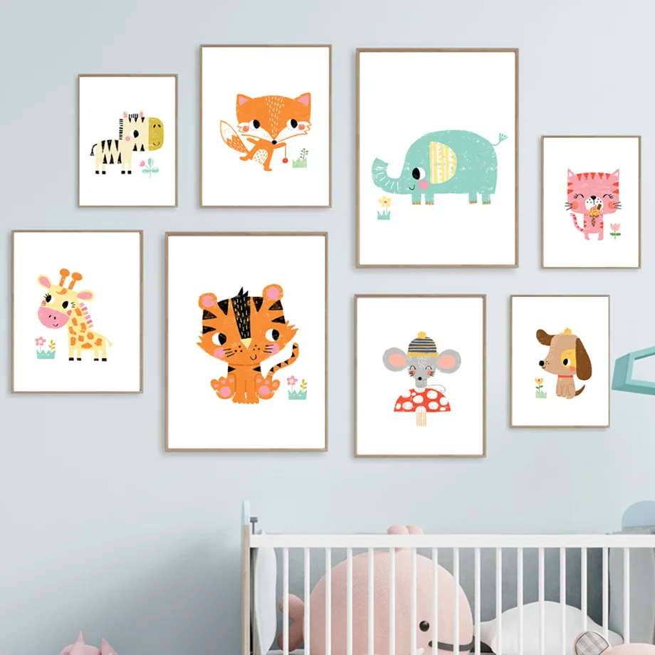 Baby Zoo Nursery - لوحة قماشية كبيرة الحجم، قطعة واحدة،