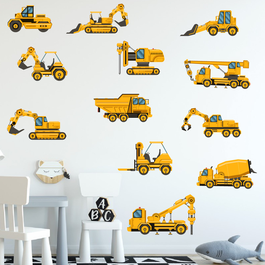 Baby Nursery Stickers - الكرتون حفارة الهندسة سيارة الجدار ملصق