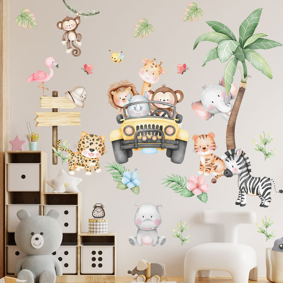 Baby Zoo Nursery - غرفة أطفال، ملصق حائط بتصميم كرتوني