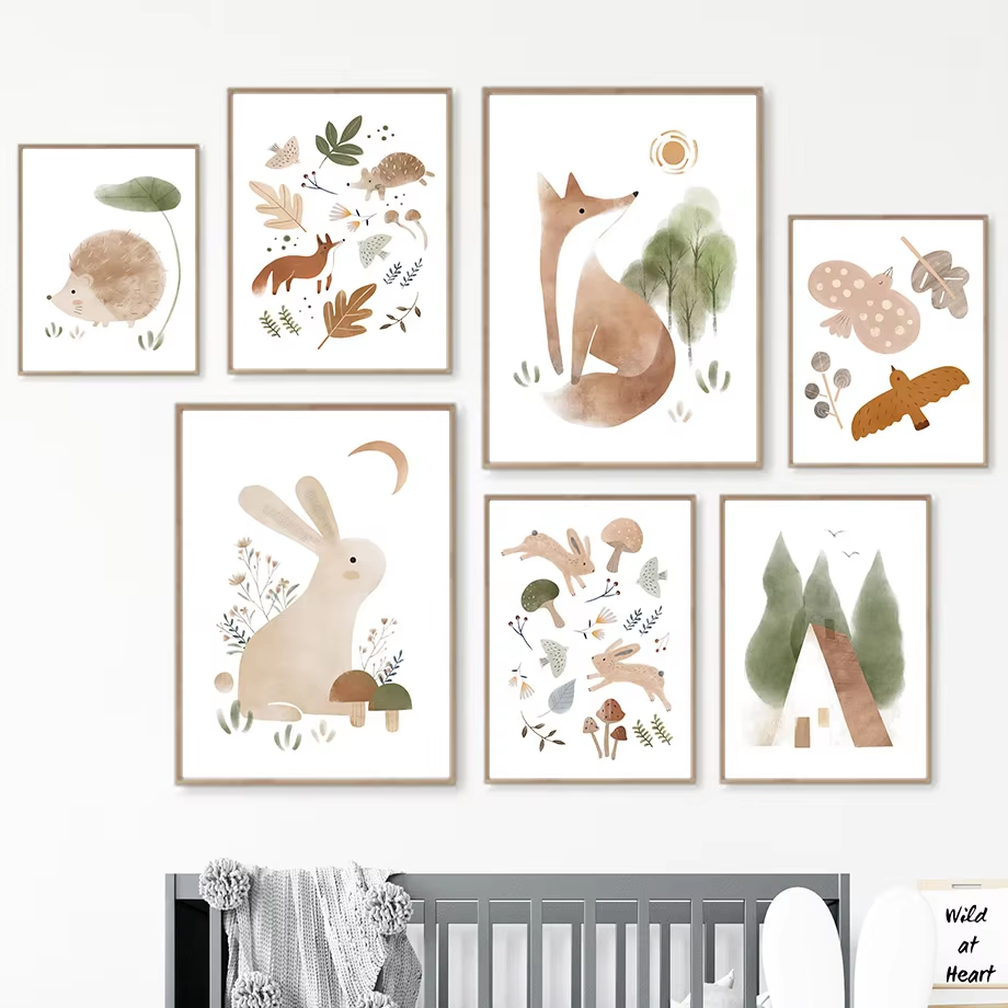 Baby Nursery Animal Pictures - بوهو أرنب الثعلب القنفذ الطيور ورقة