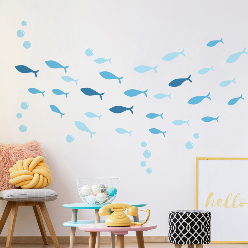 Baby Nursery Furniture Sets - 42 قطعة/المجموعة الأسماك الزرقاء الفينيل الجدار