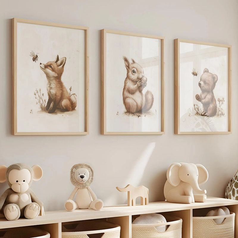 Baby Nursery Animal Pictures - ملصقات حائط على شكل دب وأرنب