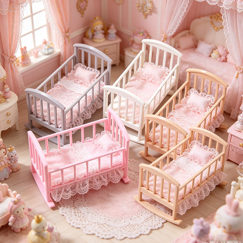 Baby Nursery Furniture Sets - سرير أطفال هزاز مصغر بمقياس 1:12