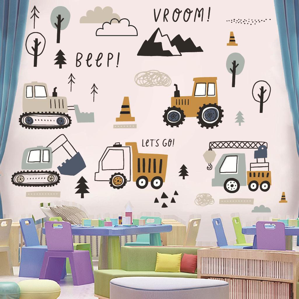 الكرتون حفارة الهندسة سيارة ال - مراجعة Baby Nursery Stickers وسعره